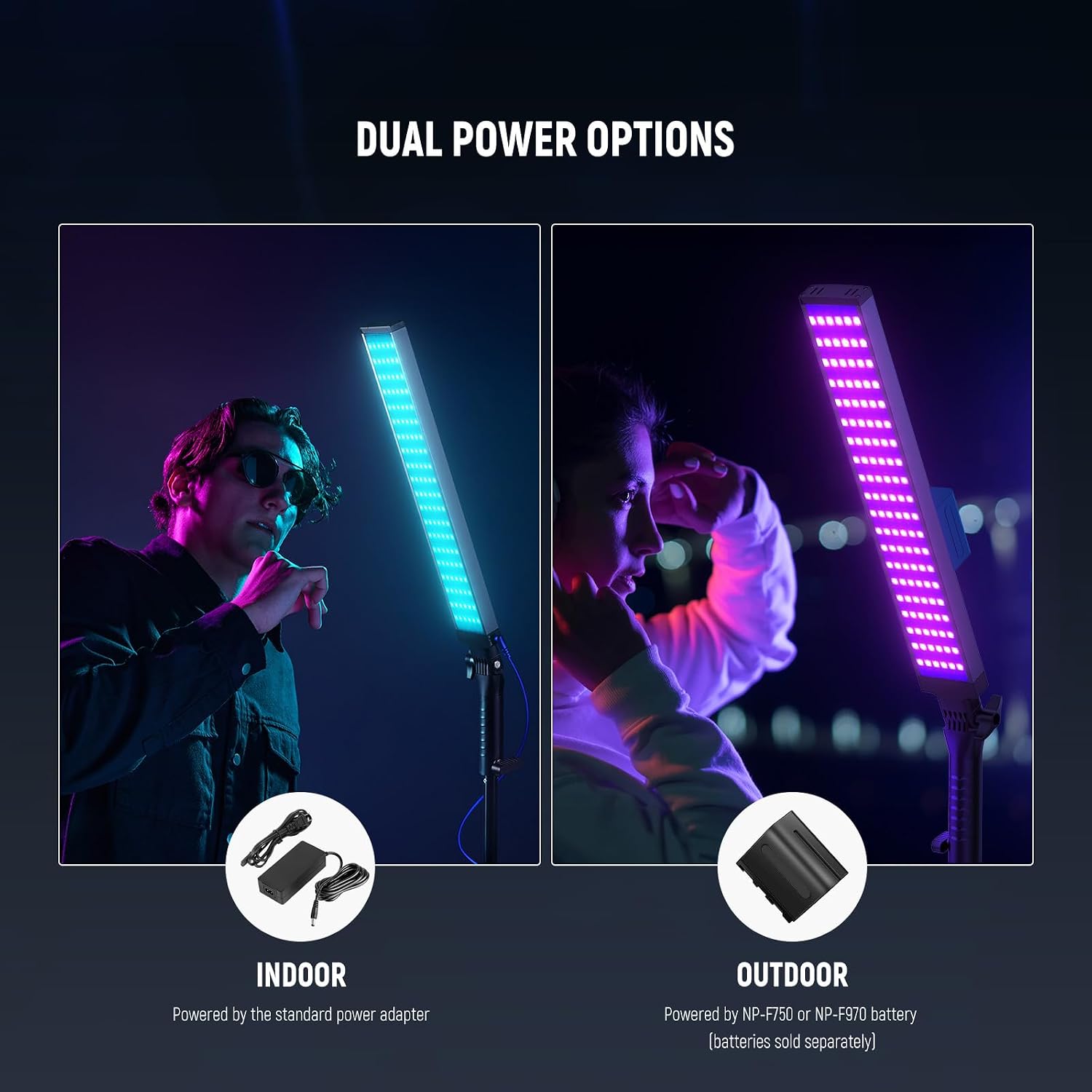 NEEWER Photography RGB Light Stick Kit, 2 Pack LED Video Tube Lights w/Stands, Diffusers, 3250Lux Dimmable Light Wand 2500-10000K CRI95+/TLCI97+ APP/2.4G/Panel Control for Live/Videos/Vlog, BH20C