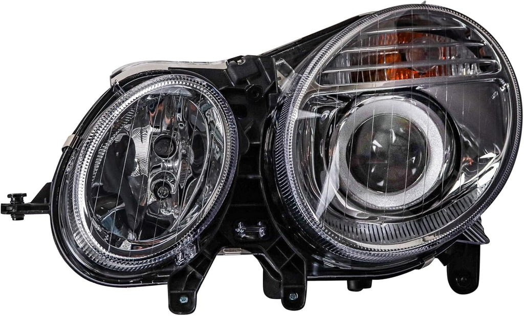 TRQ 2 Piece Headlight Assembly Set Chrome Bezel Driver & Passenger Side Compatible with Mercedes Benz E320 E350 E550 E63 AMG 2007-2009 MB2500100 MB2501100 2118203361 2118203461