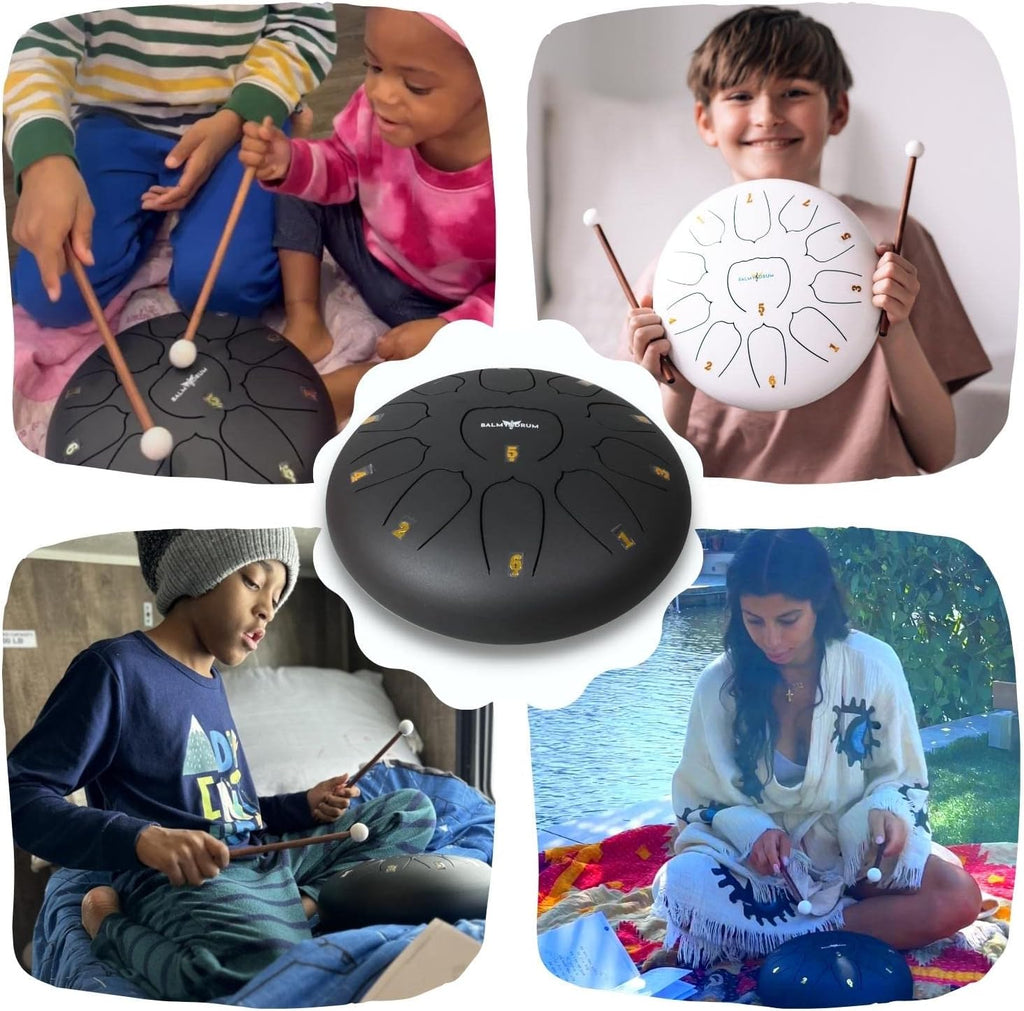 Balmy Drum Steel Tongue Drum 10 inch 11 Notes 440Hz, Handpan Drum with Music Book, Mallets, Carry Bag, Finger Picks, Rain Drum for Outdoor, Meditation Yoga Calming Instruments for Adults Kids (Black)