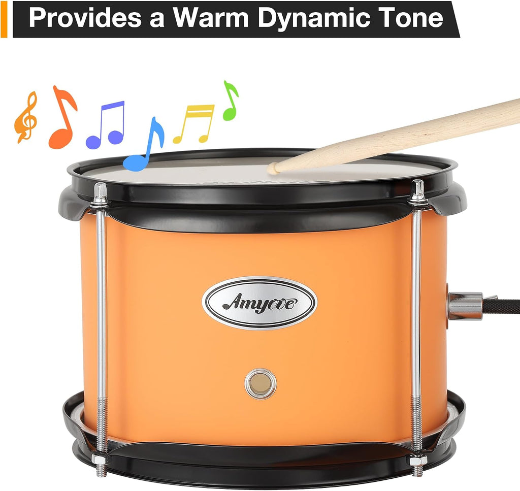 3-Piece Beginner Drum Set, Beginner Drum Set,with Bass Tom Snare Drum, 14 Inch Drum Kit with Snare, Cymbal, Drumsticks, Adjustable Seat (Yellow)