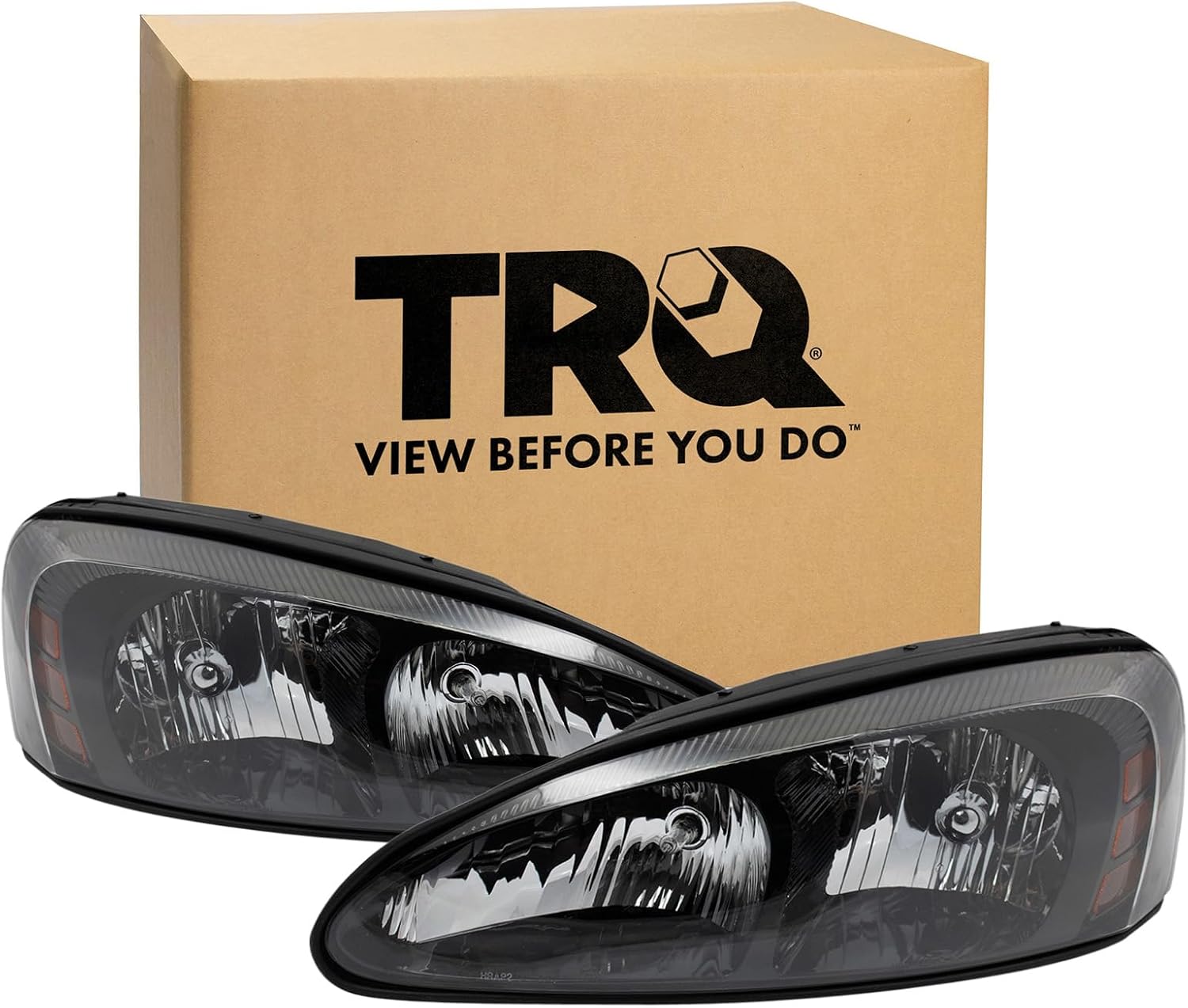 TRQ Driver and Passenger Side Headlight Assembly Set Compatible with 2004–2008 Pontiac Grand Prix