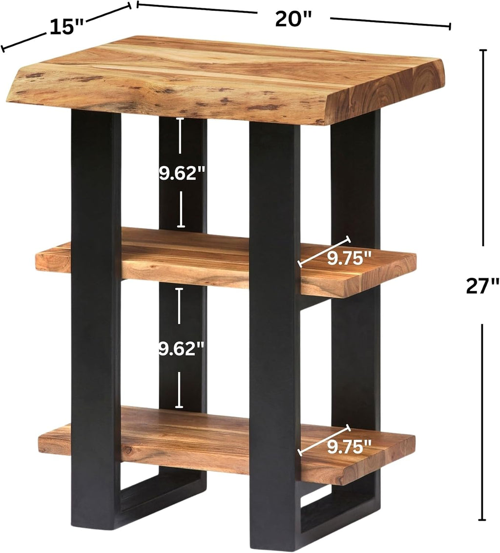 Alaterre Alpine Live Edge Solid Wood 2-Shelf End Table, Natural (AWAA0220)