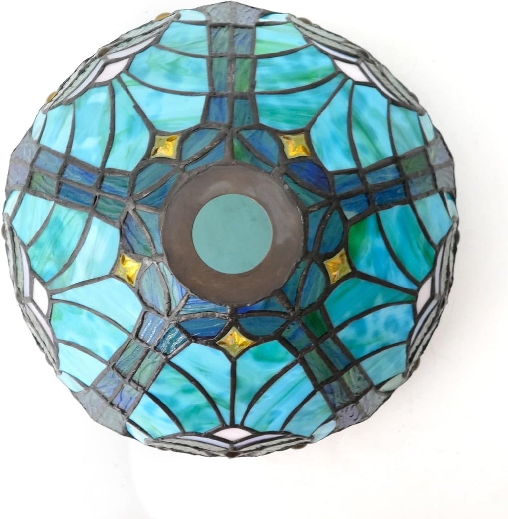 Lamp Shade Replacement Only 12 Inch Small Stained Glass Ceiling Light Blue led Vintage Art Deco For Pendant Wall Floor Lamps