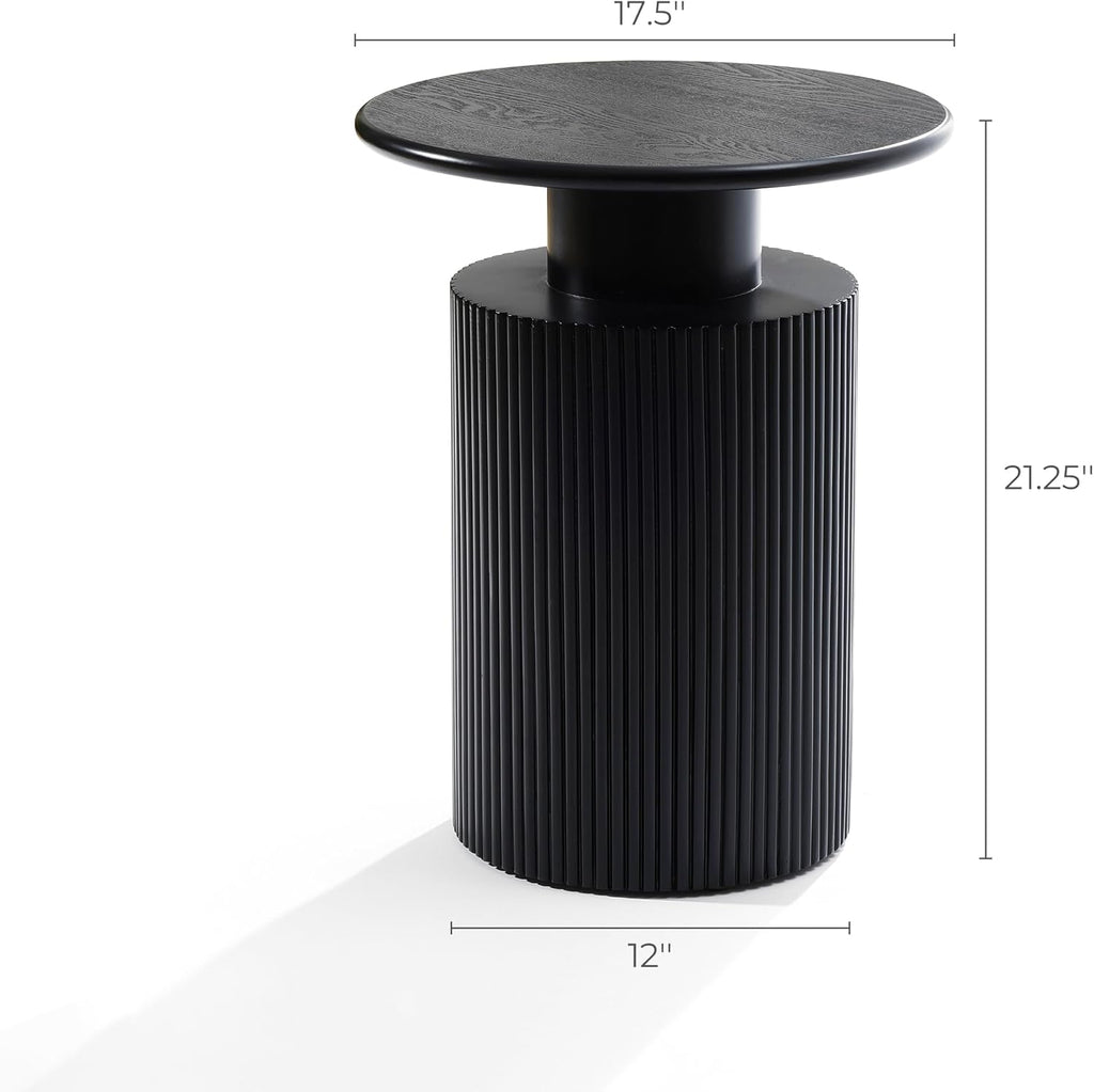 LuxenHome 21' Black Round Side Table, Fluted Black Side Table for Small Spaces, Modern Accent Round End Table for Living Room, Bedroom, Office