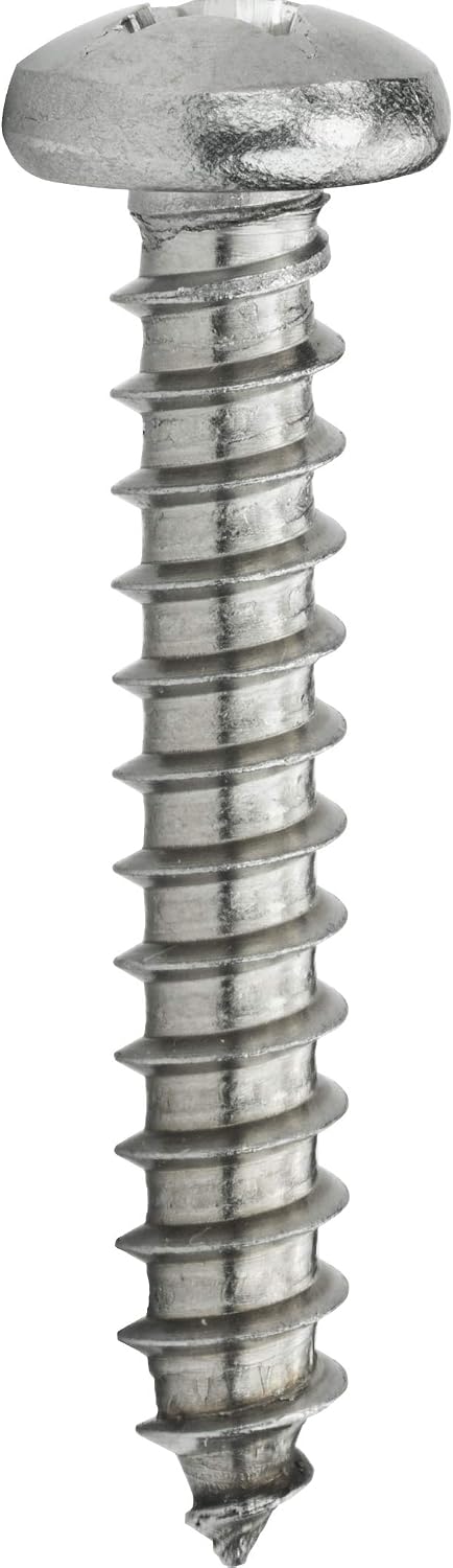 #10 x 2 Pan Head Sheet Metal Screws, Stainless Steel 18-8, Full Thread, Bright Finish, Self-Tapping, Quantity 1000 By Fastenere