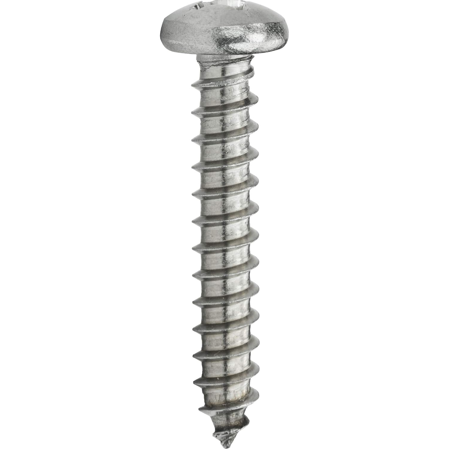 #10 x 2 Pan Head Sheet Metal Screws, Stainless Steel 18-8, Full Thread, Bright Finish, Self-Tapping, Quantity 2500 By Fastenere