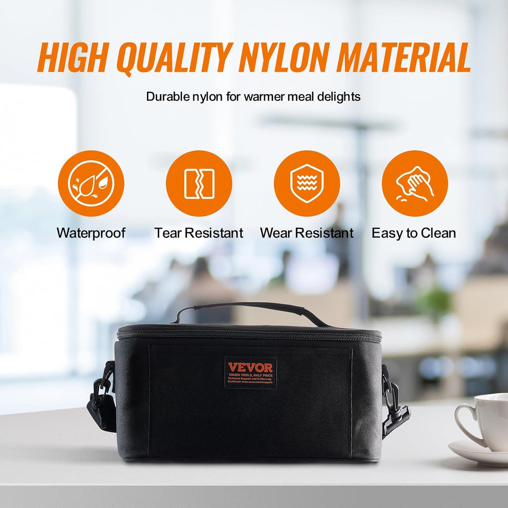 VEVOR 3-in-1 Portable Oven, 12V/24V/110-120V Portable Food Warmer, 80W (Max 100W) Portable Mini Personal Microwave, 2QT Electric Heated Lunch Box for Car, Truck, Travel, Office, Home (Black)