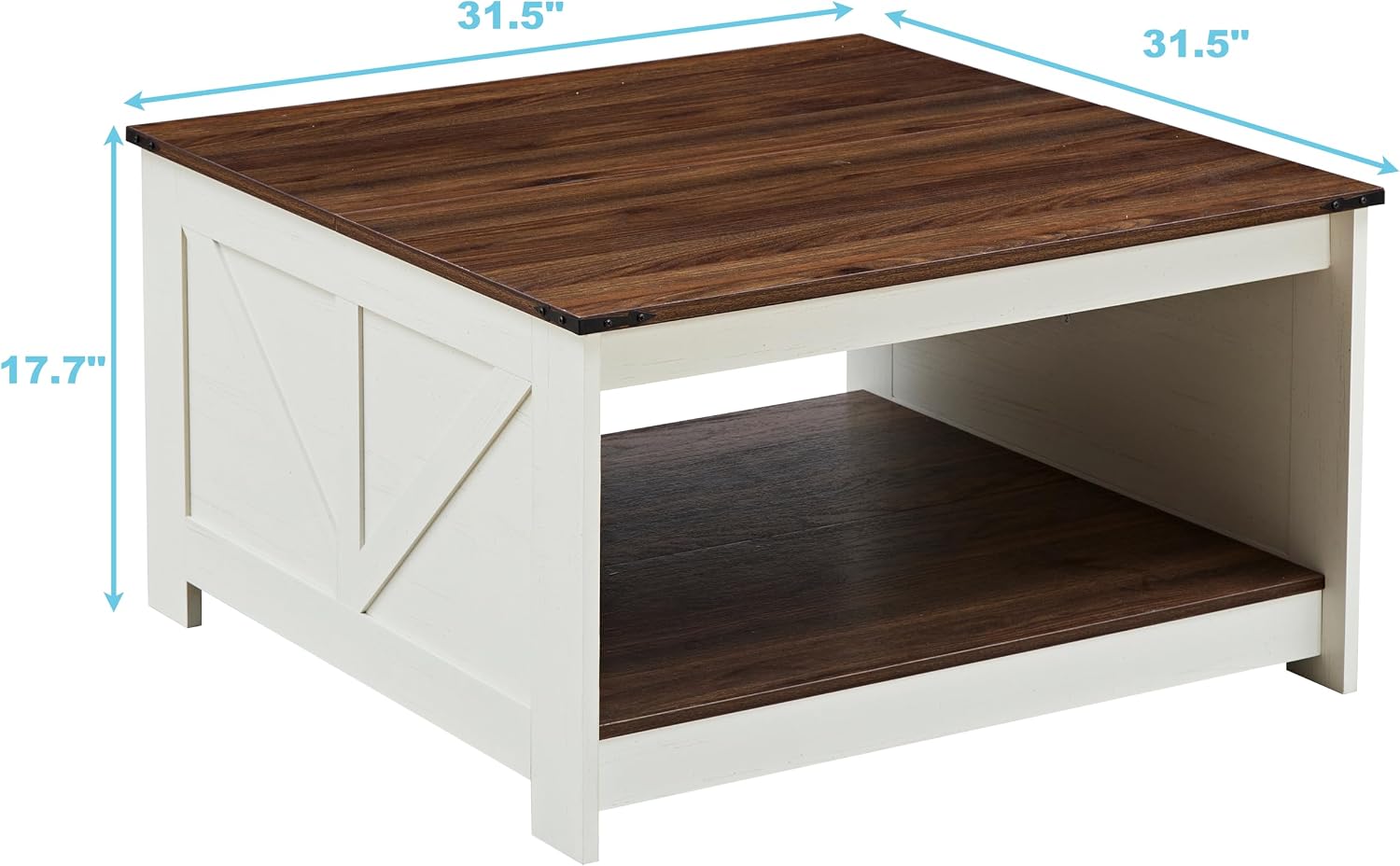 OKYCI Farmhouse Coffee Table for Living Room, Wood Square Coffee Tables, 31.5' D x 31.5' W, Antique White