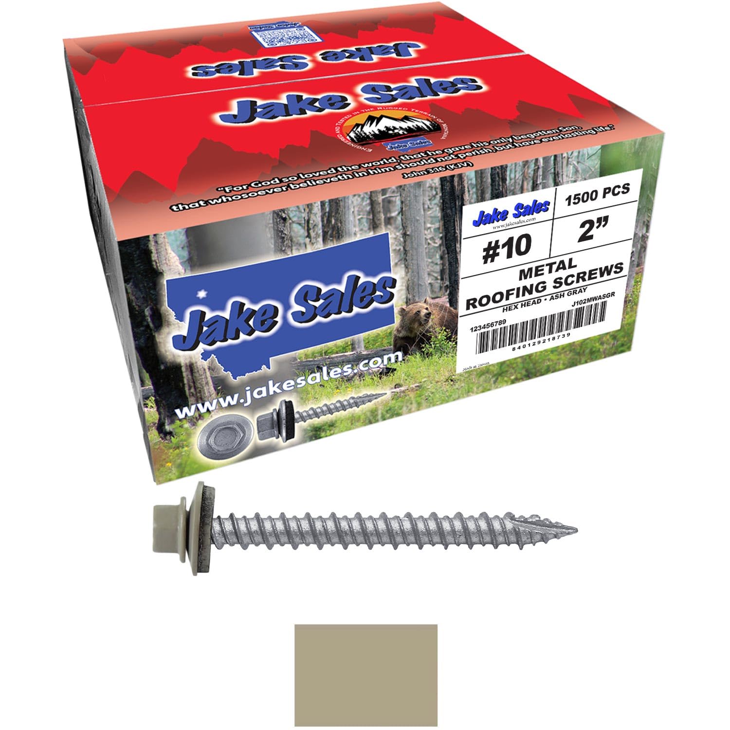Metal Roofing Screws: (1500) 10 x 2 Ash Gray Hex Head Sheet Metal Roof Screw. Self Starting Metal to Wood siding Screws. EPDM Washer. Colored Head
