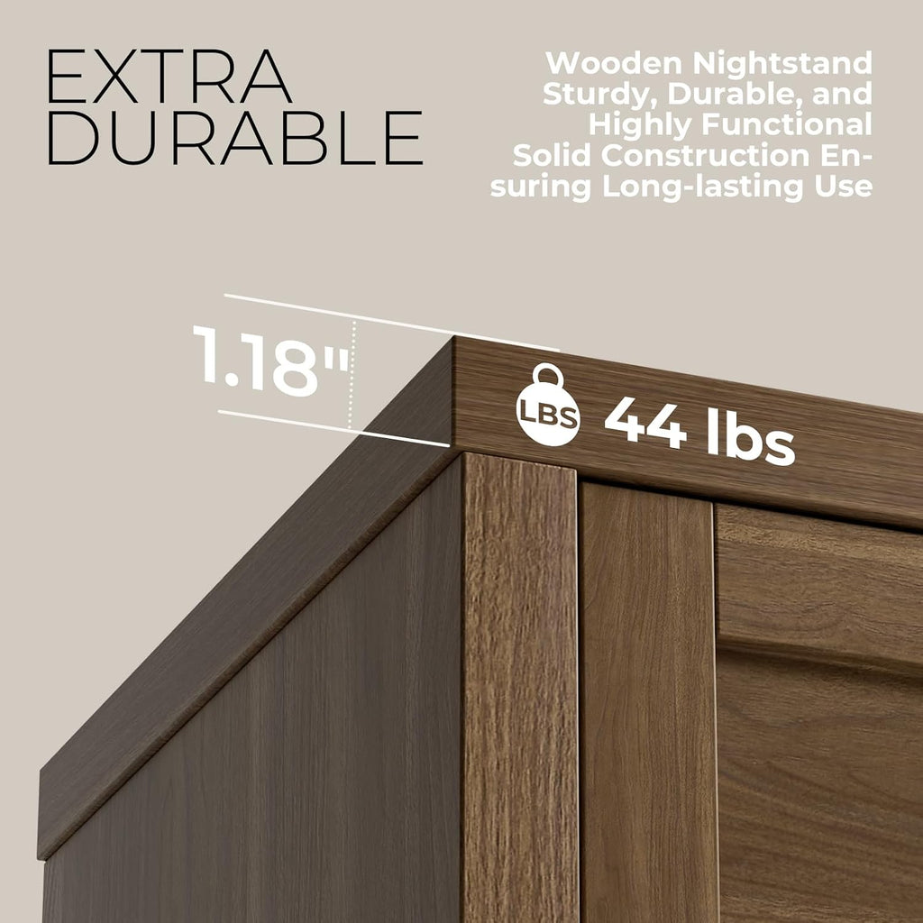 Walsham Natural Nightstands Set 2, Boho Bed Side Table for Living Room, Minimalist Night Stand with Drawer and Storage Shelf - Farmhouse End Tables for Bedroom (Special Walnut, 2 Set)