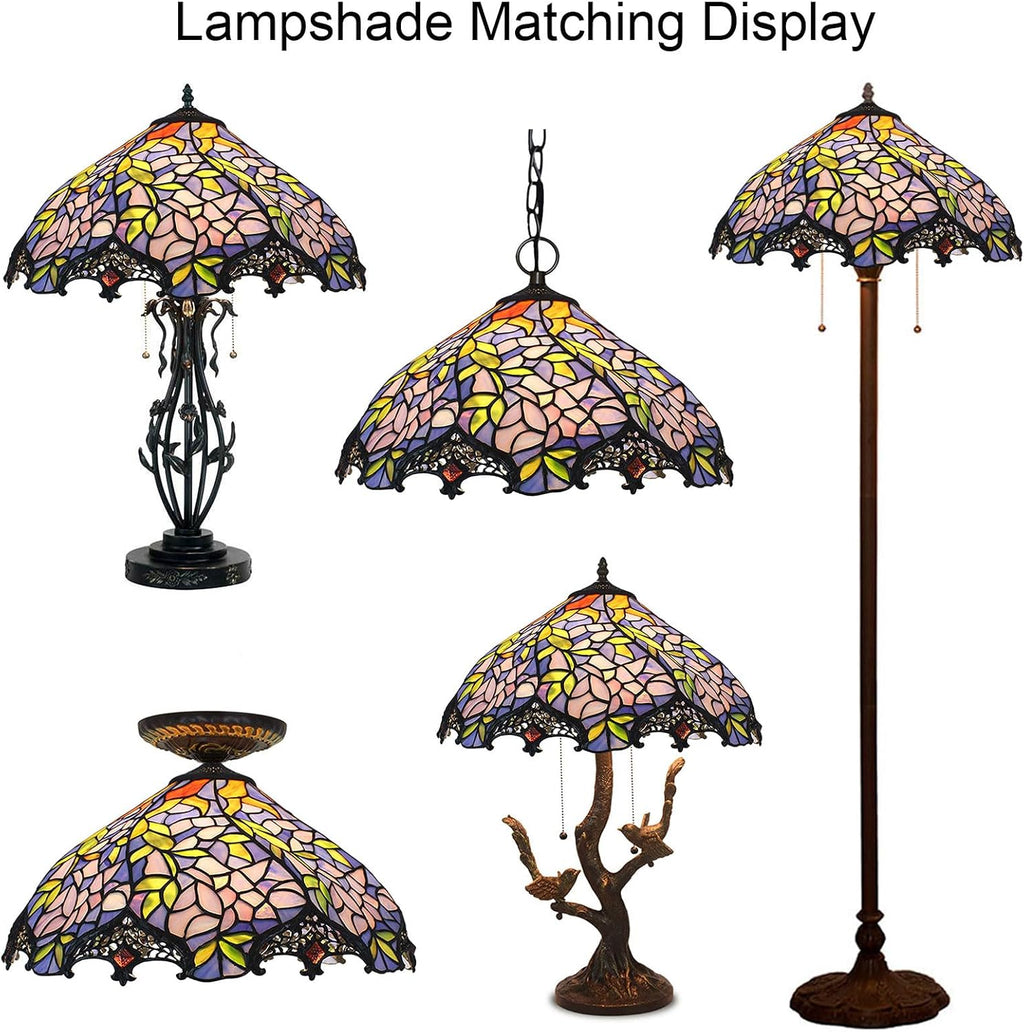 Tiffany Wisteria Lamp Shade 16 Inch Wide Accessories Replacement Only Pink Blue Stained Glass Lampshades Vintage Handmade Light Cover for Table Lamp Pendant Light Floor Lamp Ceiling Fixture