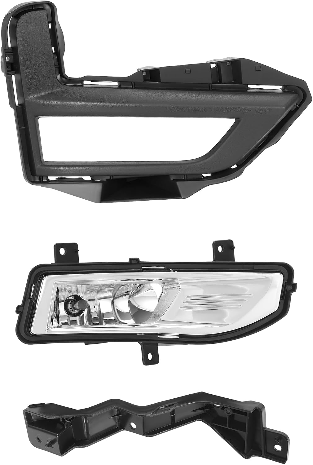 HECASA Front Upper + Lower Grille + Fog Light Kit Compatible with 2017-2020 Nissan Rogue Bumper Radiator Hood Grill Assembly Plastic Chrome&Painted Black+Silvery+Clear Lens