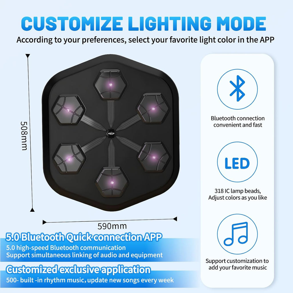 ONEPUNCH V3 Music Boxing Machine, LED Music Punch Trainer with Magic Boxing App, Sleek Black Design for Home Gym, Customizable Light Effects, Stress Relief Indoor Workout, Black