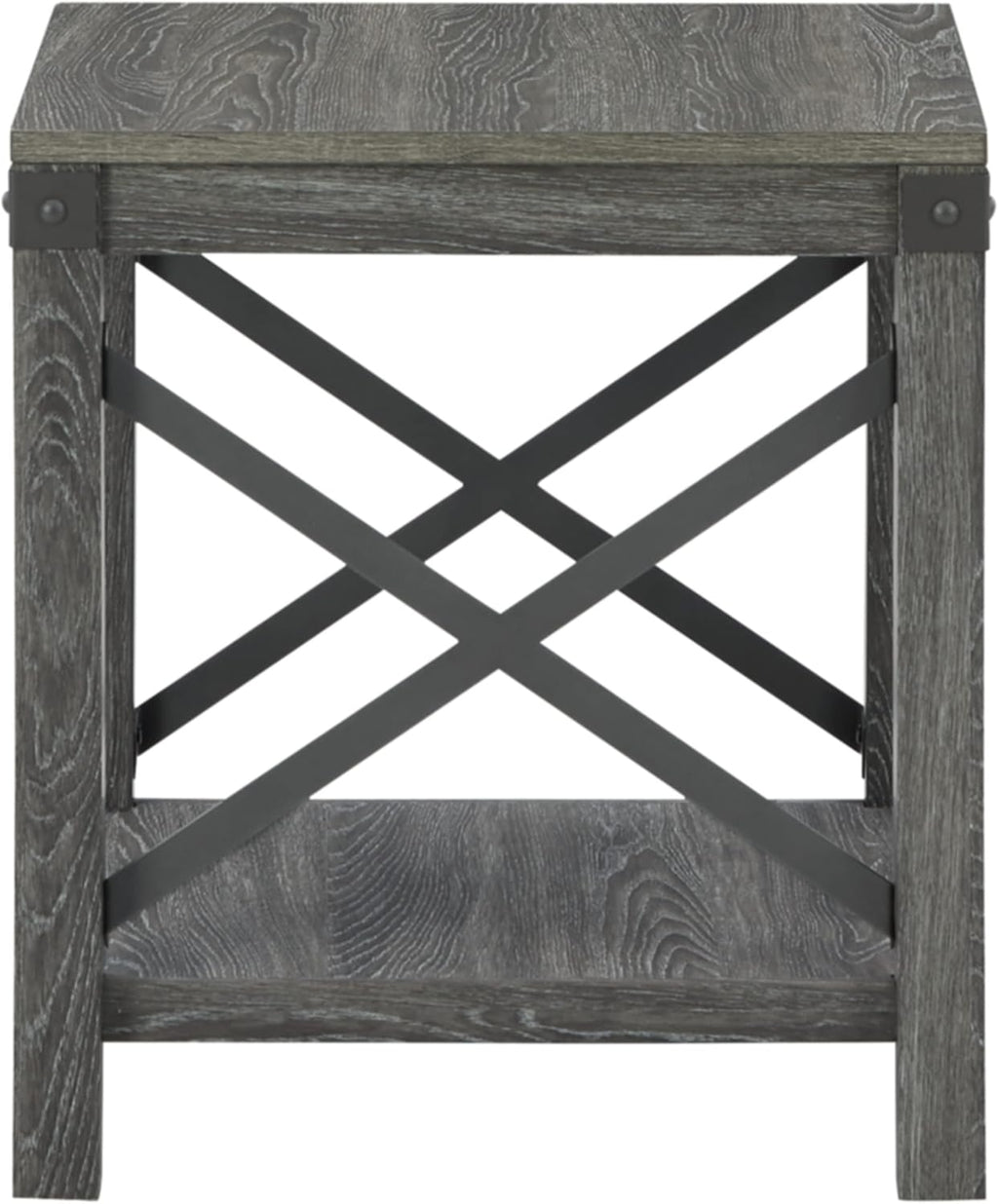 Signature Design by Ashley Freedan Rustic Square Farmhouse End Table, Wood, Metal Crossbuck Accents, Lower Display Shelf, 22.63' High, Gray