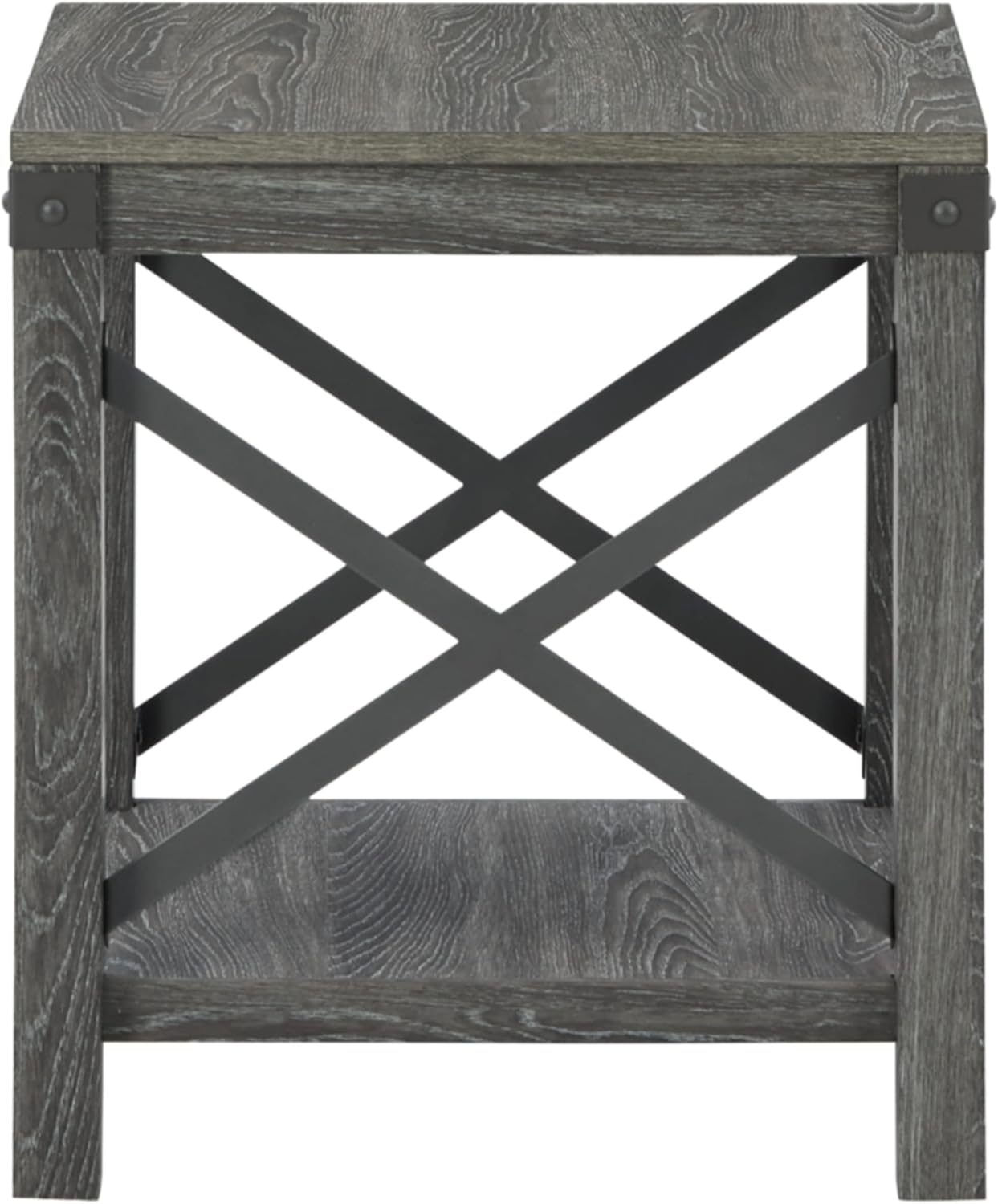 Signature Design by Ashley Freedan Rustic Square Farmhouse End Table, Wood, Metal Crossbuck Accents, Lower Display Shelf, 22.63' High, Gray