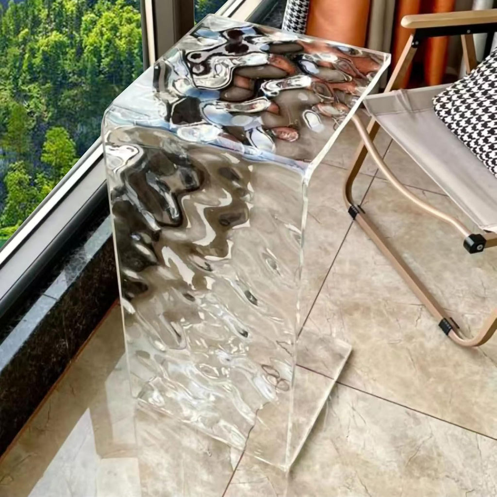 Acrylic C Table for Couch, 25.6 in Multipurpose C Shape Side Table Clear Acrylic Couch Table, Modern End Table Snack Laptop Holder, Slim Accent Sofa Side Table for Living Room Bedroom Patio