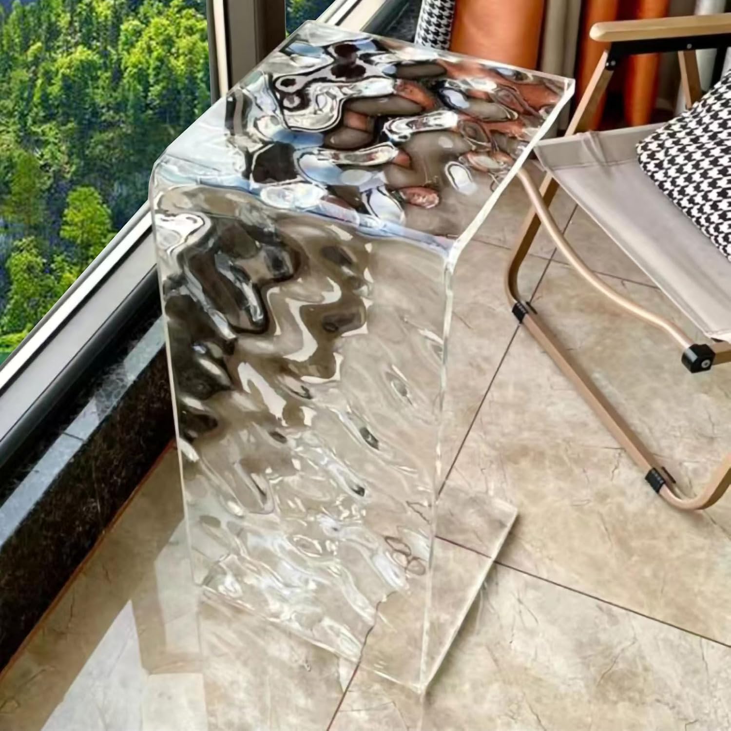Acrylic C Table for Couch, 25.6 in Multipurpose C Shape Side Table Clear Acrylic Couch Table, Modern End Table Snack Laptop Holder, Slim Accent Sofa Side Table for Living Room Bedroom Patio