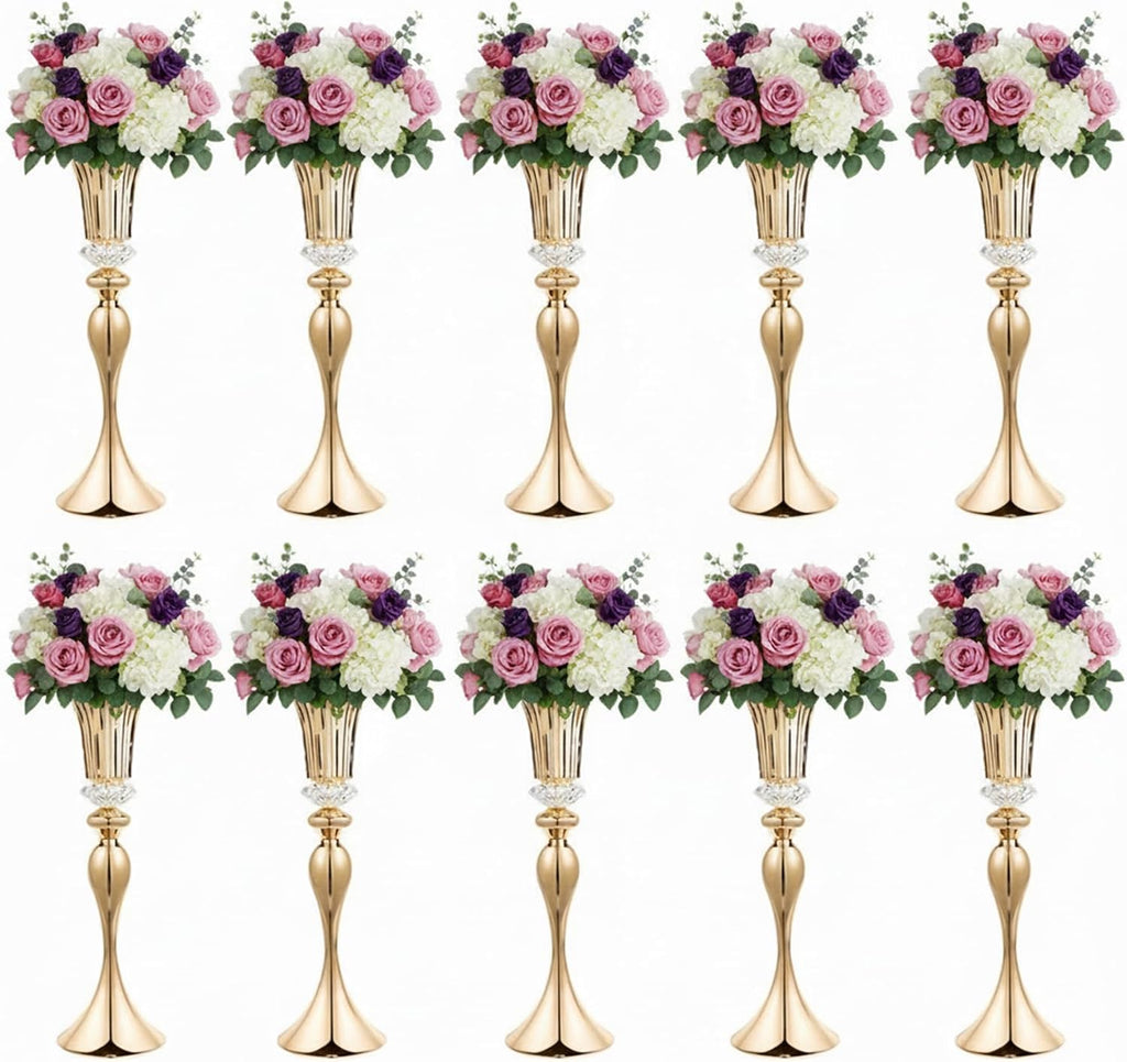 Metal Wedding Flower Vases for Tables - 22' Tall Elegant Table Centerpiece Vases, Gold Trumpet Flower Stands for Anniversary Ceremony Birthday Party Event Wedding Home Decorations (10, Gold)