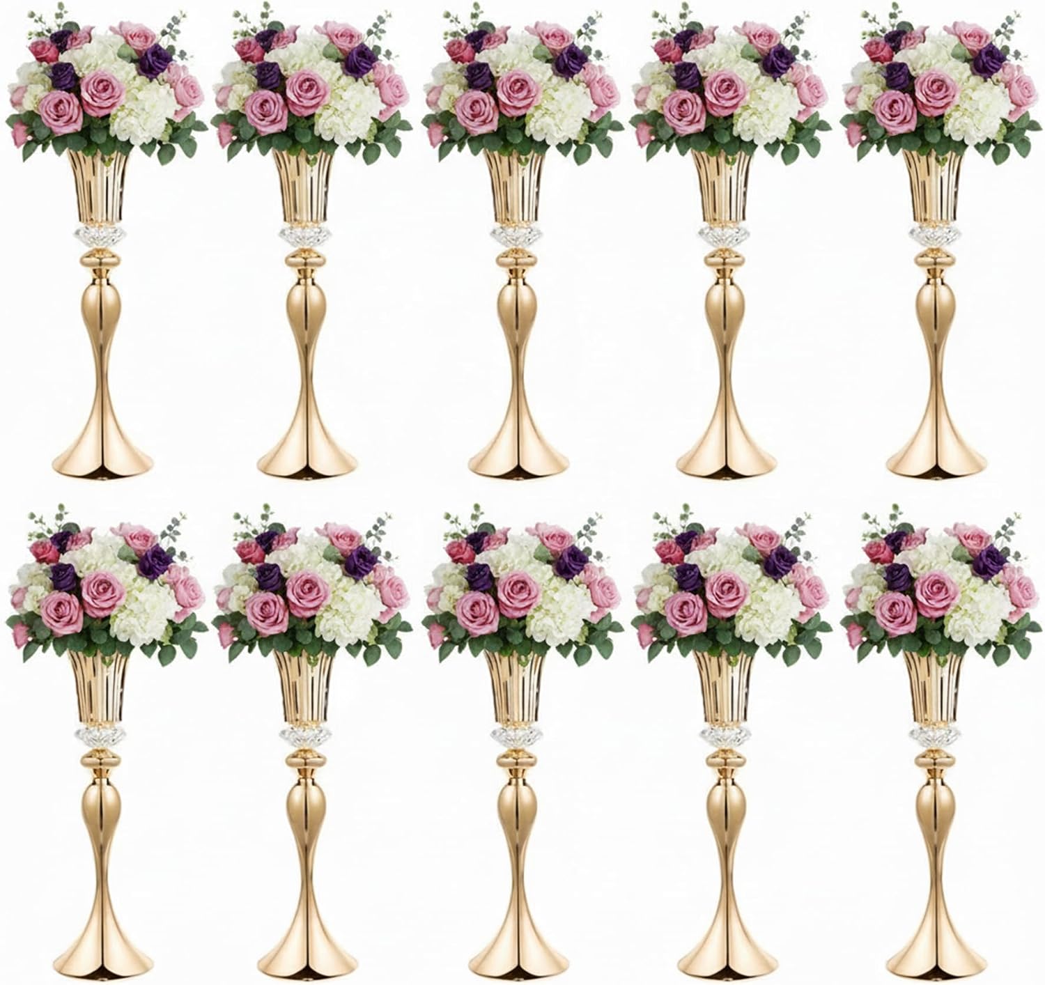 Metal Wedding Flower Vases for Tables - 22' Tall Elegant Table Centerpiece Vases, Gold Trumpet Flower Stands for Anniversary Ceremony Birthday Party Event Wedding Home Decorations (10, Gold)