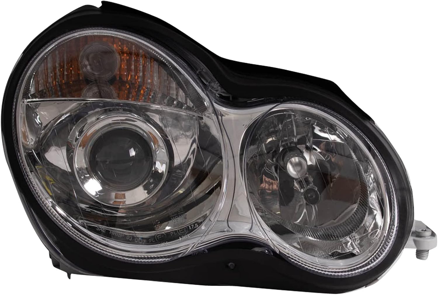 TRQ Performance Driver and Passenger Side Headlight Assembly Set Chrome Housing Compatible with 01-05 Mercedes Benz C240 C320 05-07 Mercedes Benz C230 Halogen Only