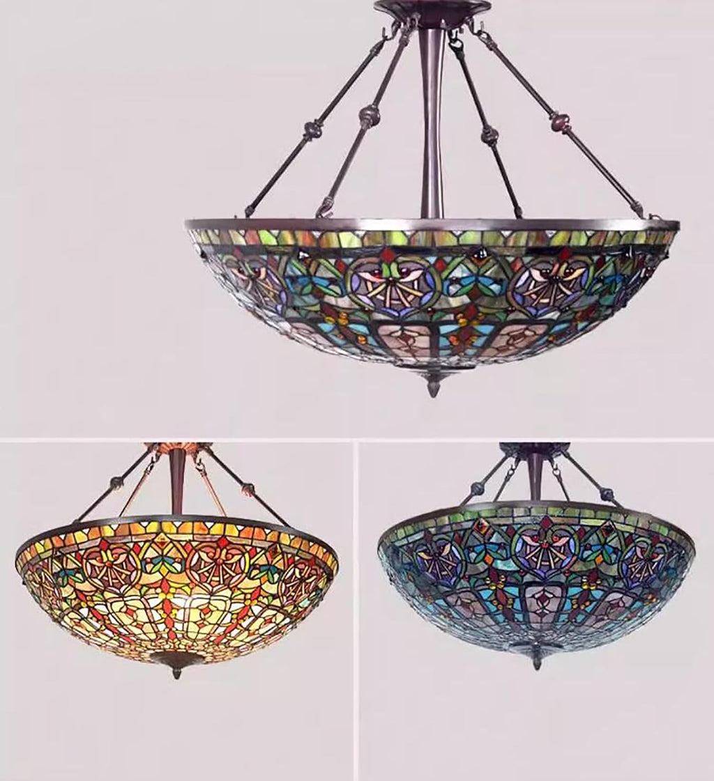 22 Inch Large Blue Baroque Shade Replacement, Vintage Style Green Red Stained Glass Lampshade for Table Lamp Bedside Lamp Ceiling Light Floor Lamp,