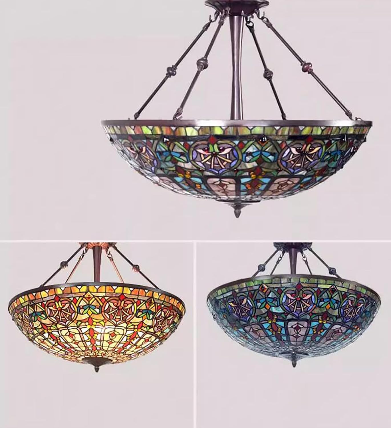 22 Inch Large Blue Baroque Shade Replacement, Vintage Style Green Red Stained Glass Lampshade for Table Lamp Bedside Lamp Ceiling Light Floor Lamp,
