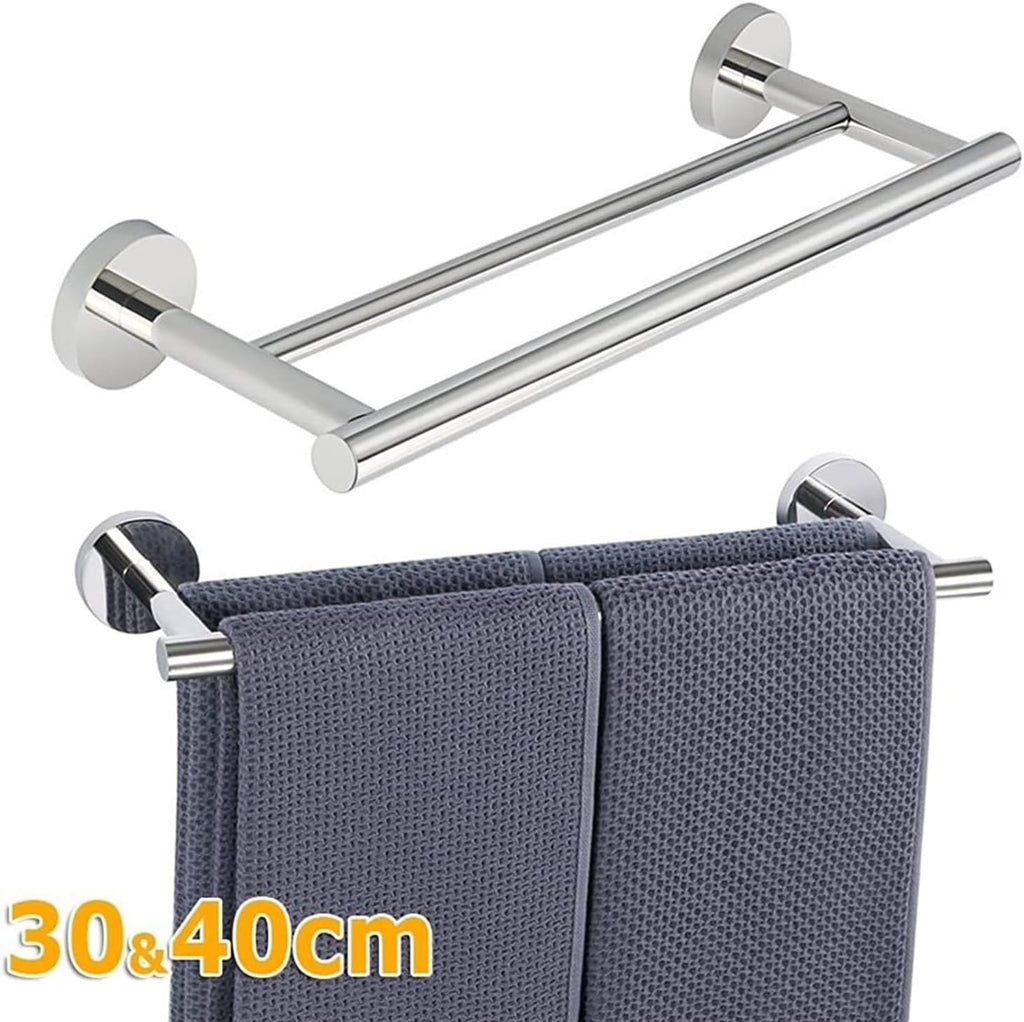 Bathroom Shelves Towel Rail Rack 30cm/40cm Double Towel Rail, SUS304 Stainless Steel Bathroom Hand Towel Holder, Chrome Towel Bar Ring, Wall Mounted Storage Rack for Bathroom