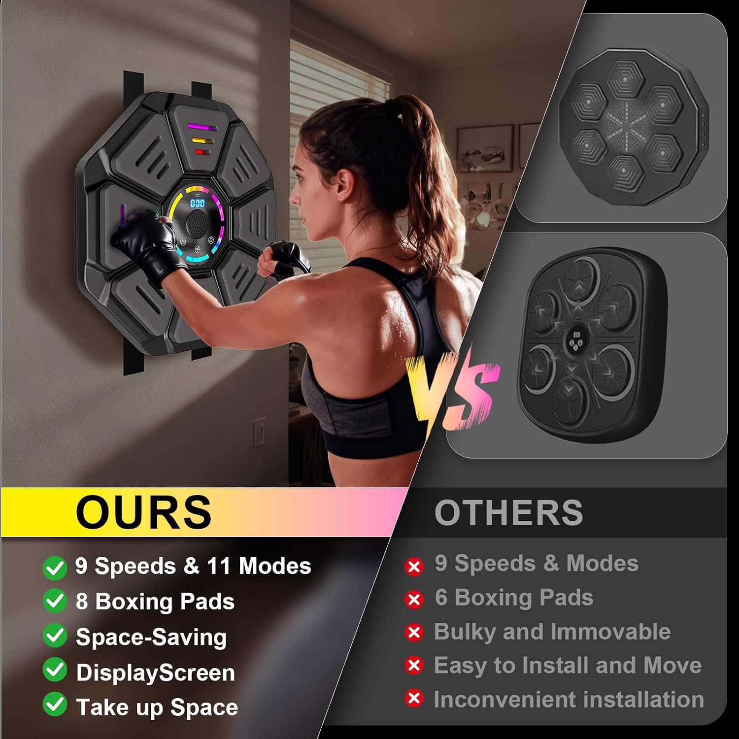 Music Boxing Machine, Smart Music Punching Machine for Adults Kids, Bluetooth Music Sync, Wall-Mounted Workout/Training Equipment with Boxing Gloves, Suitable for Home Gym Office Indoor Exercise
