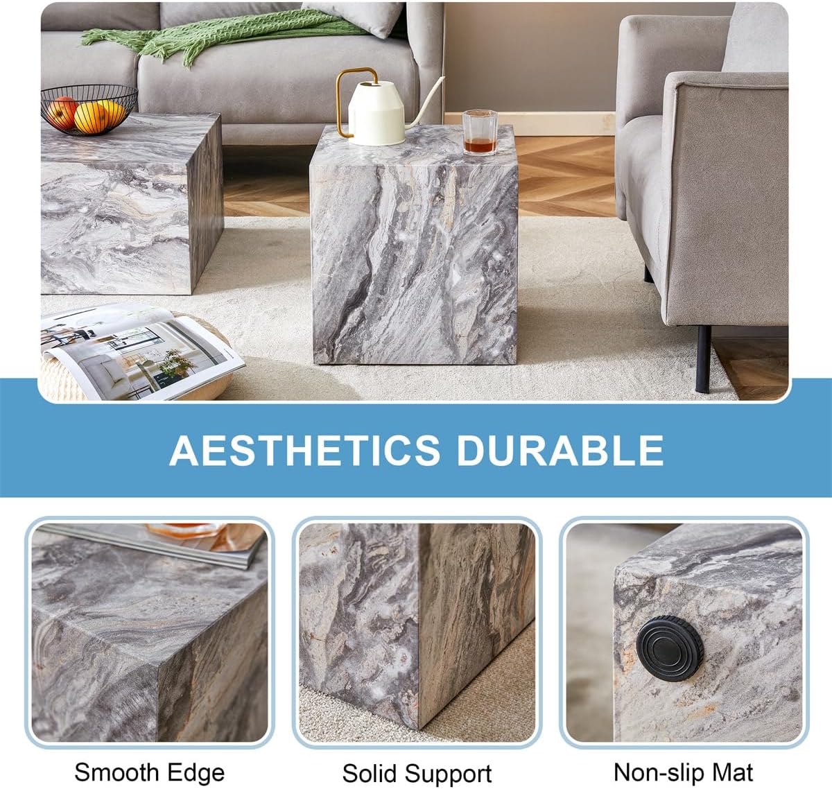 Side Table, End Table Living Room Table, Modern Sofa Couch Table, Faux Marble End Table, Bedside Table Nightstand for Small Spaces, Bedroom