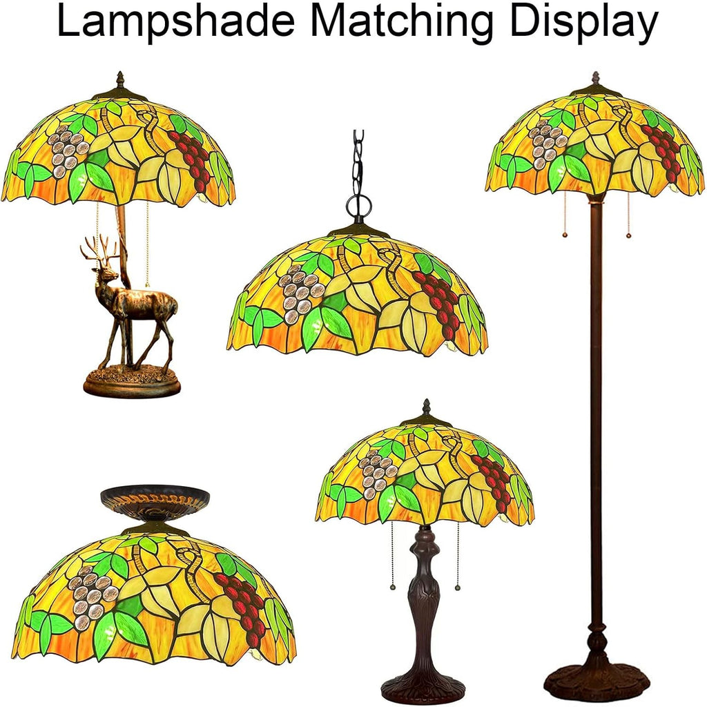 Tiffany Lamp Shade Replacement 16X9 Inch Vintage Stained Glass Lampshades Only with Cap Christmas Home Decor Yellow Grape Design Handmade Light Cover for Table lamp Pendant Light Floor Lamp