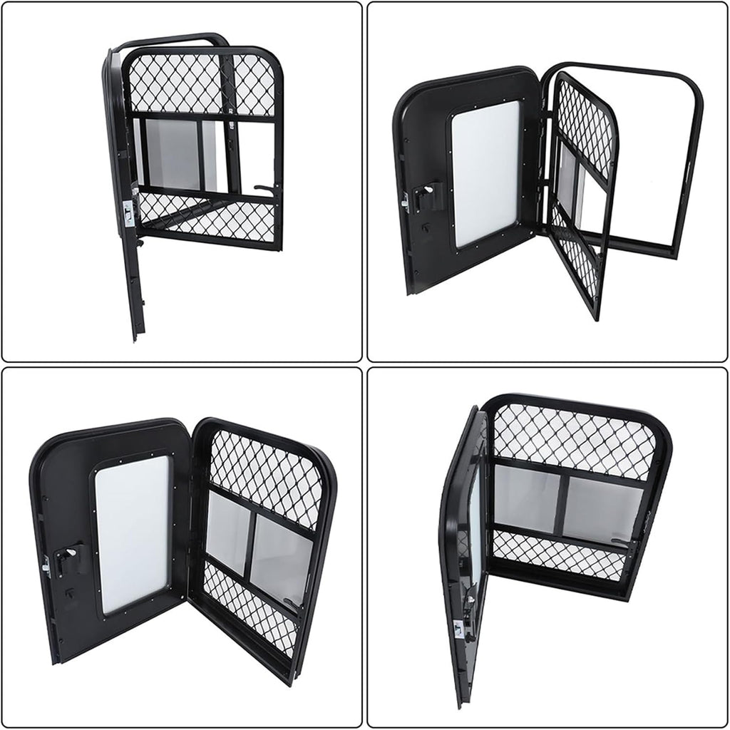 labwork Driver RV Entry Door with Radius Corners on Top and Square Bottom with Screen Door and Window 26(W) × 32(H) Black