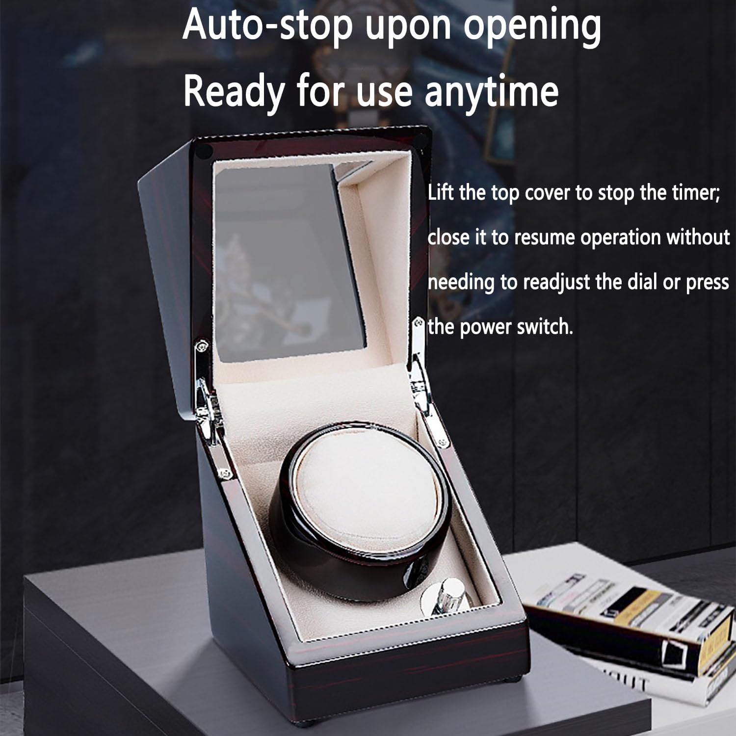 Premium Wooden Automatic Watch Winder with 5 Adjustable Modes, Auto-Stop Lid, Anti-Magnetic Design, Dual Power Drive for Men's & Women's Watches - Ideal Home Storage Solution