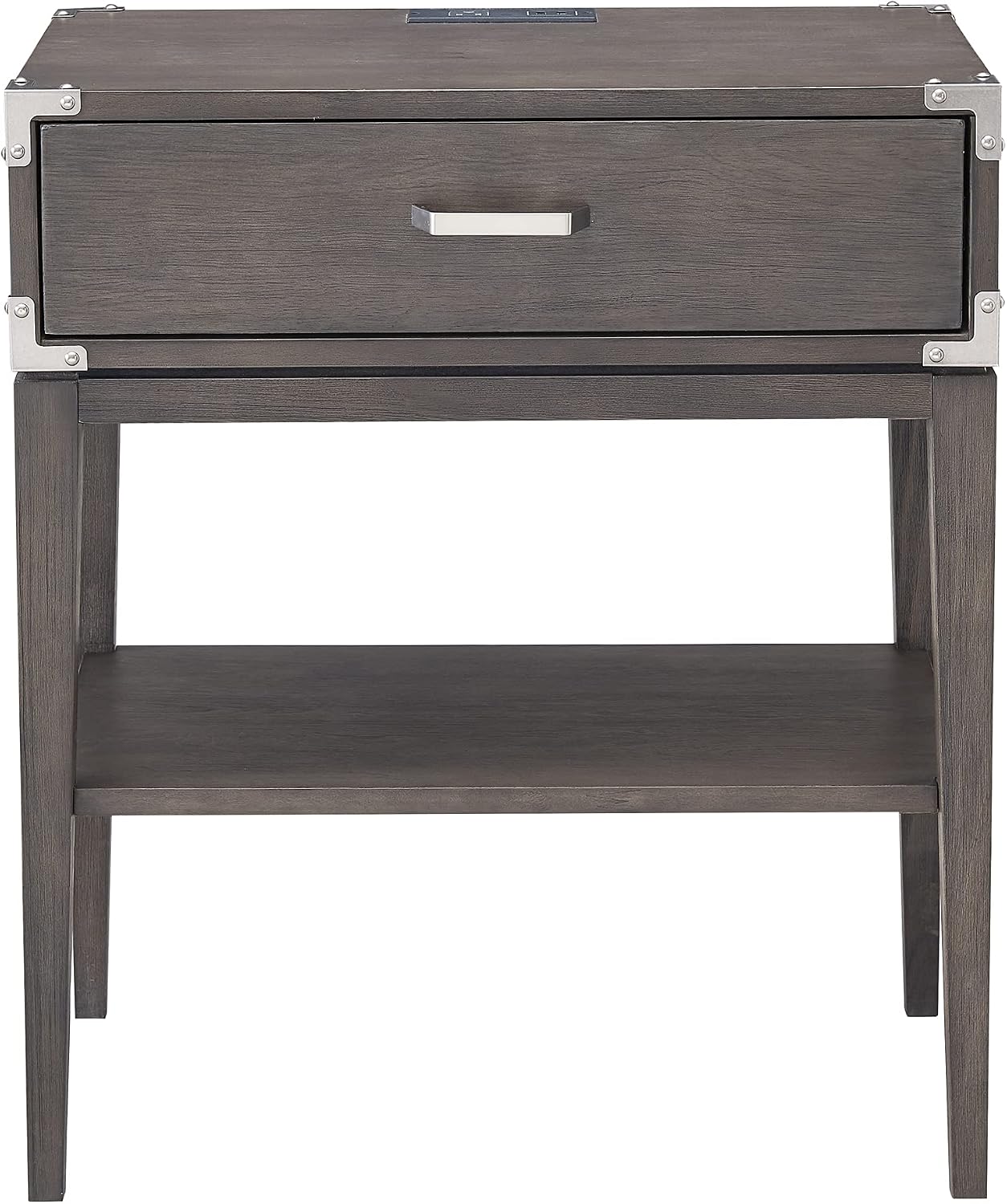 Leick Home 24022 Beckett Nightstand Side Table One Drawer Rustic USB-C Fast Charging Station, A/C and USB Charging Port Integrated Durable Solid Wood Living Room, Bedroom, Office, Anthracite/Pewter