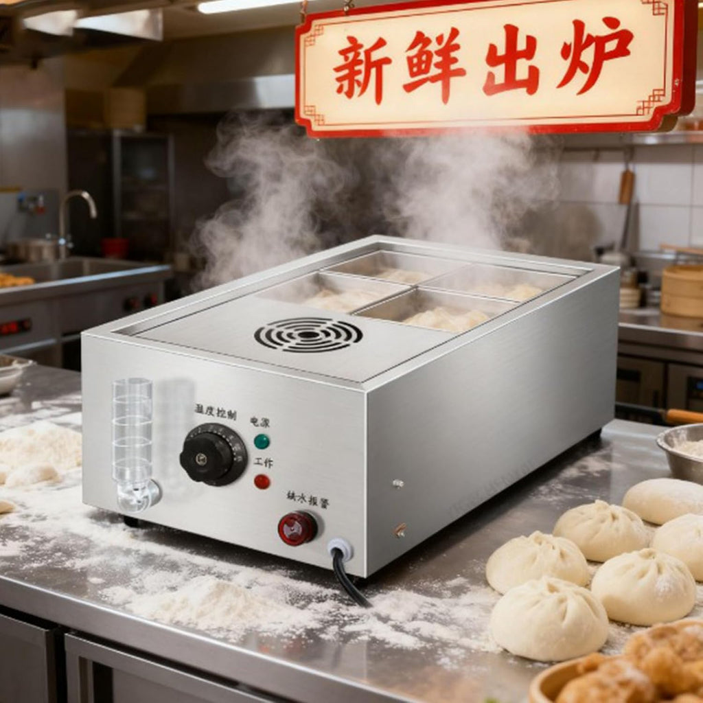 Temperature Control Large Capacity Bun Steamer, Multifunction Commercial Home Kitchen Appliance Electric Steam Pot Dry Boiling Alarm for Breakfast Shop, School,2 Holes