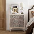COSIEST 3 Drawers Accent Dresser, Vintage Small Accent Chest with 4 Wood Legs, Free-Standing Buffet Server Nightstand End Table for Bedroom, Living Room, Entryway