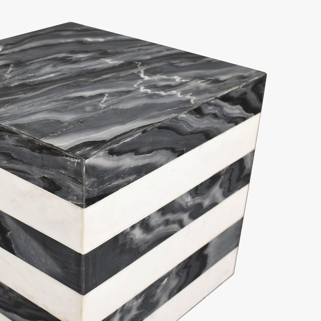 JONATHAN Y MTB1101B Felix 15.5' Contemporary Natural Marble Handmade Cube End Table, Side Table for Living Room, Bedroom, Bathroom, Black/White