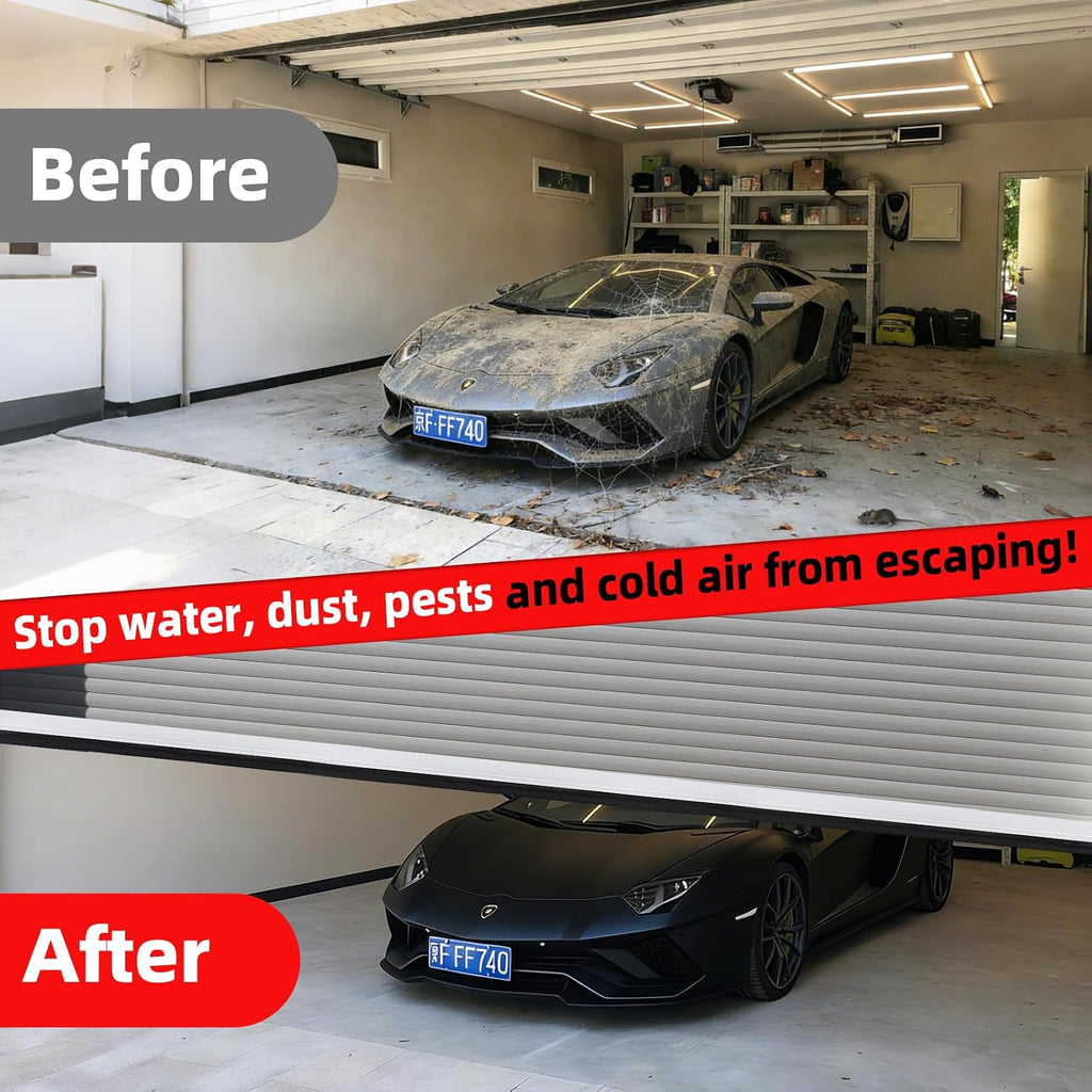 20FT Universal Garage Door Seals Kit，Heavy Duty EPDM U+O Bottom Rubber Weatherproof Seal & Brush with Pre-drilled Aluminum Track，Universal Replacement Stops Rain, Drafts & Pests