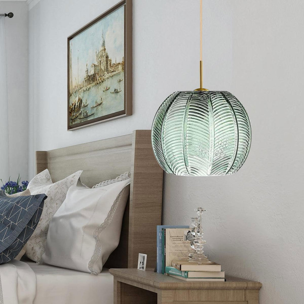 2-Pack Green Ceiling Pendant Light Fixtures for Dining Room Large Gold Globe Kitchen Island Pendant Light Hand-Blown Glass Shade Adjustable Hanging Lights Bedroom Pendant Lights