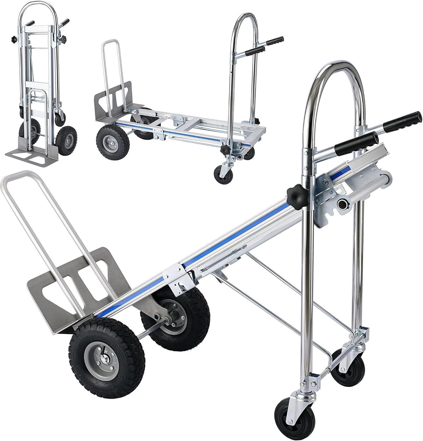 3 in 1 Convertible Hand Truck Dolly, Heavy-Duty Aluminum Hand Truck, 1000 lb Platform / 660 lb Upright Capacity Utility Cart with 10″ Pneumatic Wheels for Warehouse, Factory, Construction