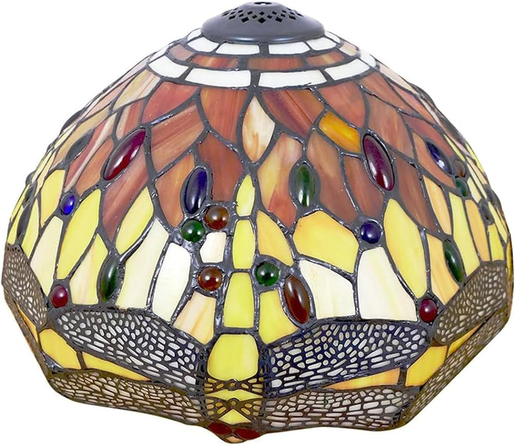 12 Inch Dragonfly Stained Glass Lamp Shade, Tiffany Style Lampshades Replacement, Handmade Vintage Lamp Cover Accessories Only for Table lamp Pendant Light Ceiling Fixture,Orange