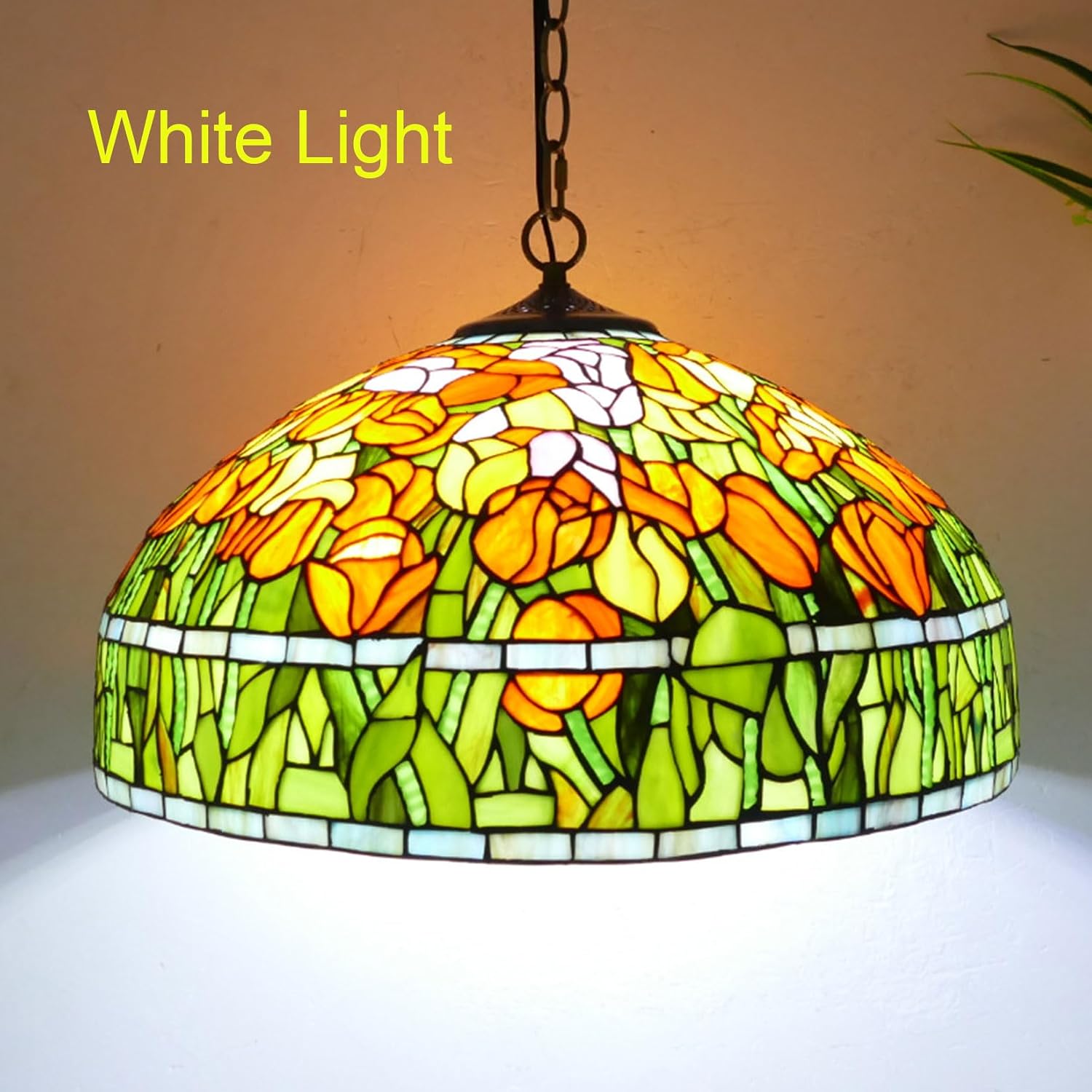 20 Inch Tiffany Stained Glass Single Lampshade Red tulip Blue wisteria Table Lamp Shade Pendant Hanging Light Fixture Floor lamp Replacement only,Tulip