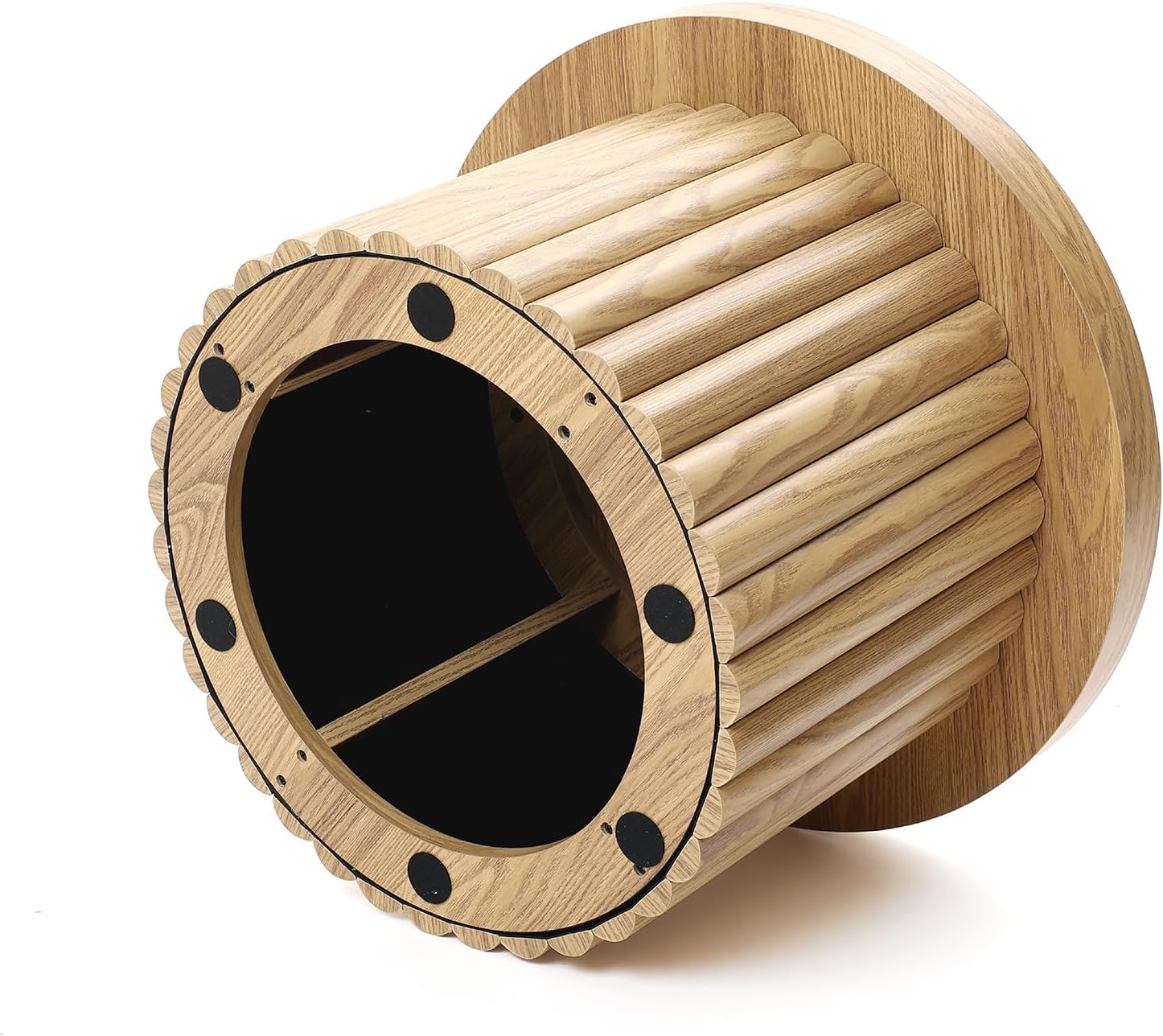 LuxenHome 23.5' Small Round Coffee Table, Wooden Fluted Oak Accent Table, Modern Side Tables for Living Room