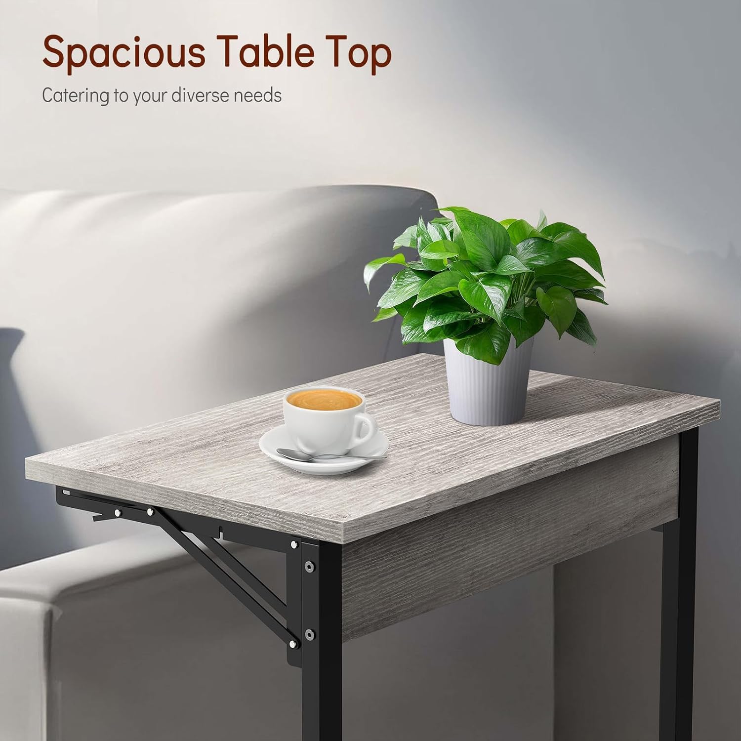 Tatub 24' TV Tray Table Set of 4, Folding C Shaped End Table, Small Sofa Side Laptop Desk for Living Room, Bedroom, Ivory White