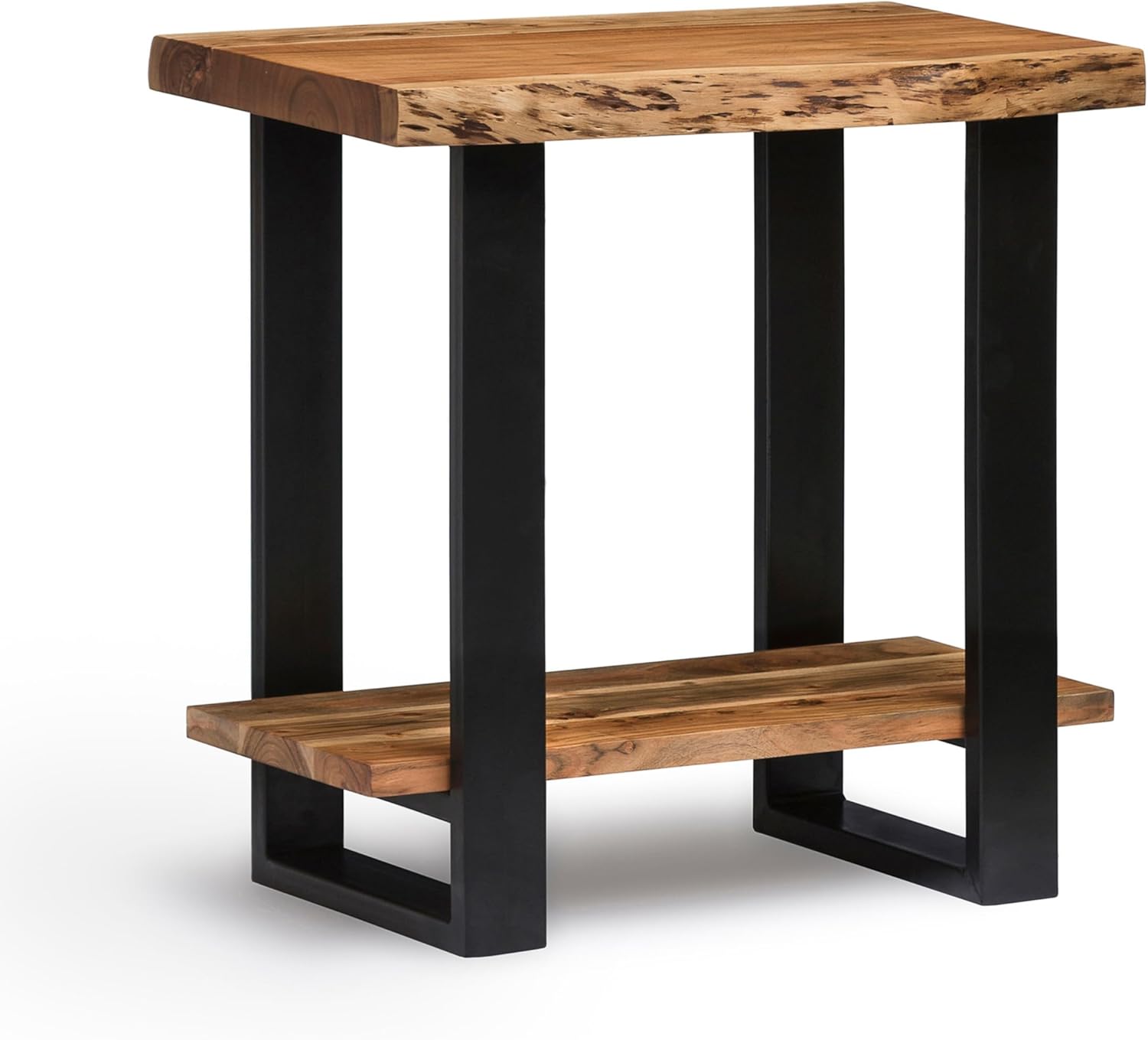 Alaterre Furniture Alpine Live Edge Modern End Table - 2-Tier Narrow Side Table with Open Storage Shelf - Solid Wood and Metal Modern Nightstands for Living Room or Bedroom (Natural)