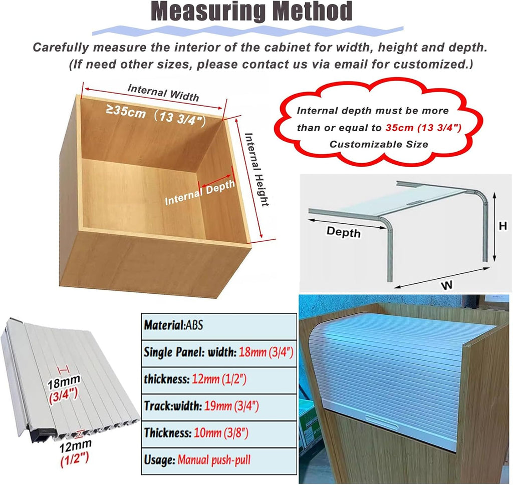 White Small Tambour Door Kit Set 16 20 24 28 32'Wide，Retractable Cupboard Sideboard Roll Up Door for Kitchen/Appliance Garage/Campervan(16x20inch/40.6x50.8cm)