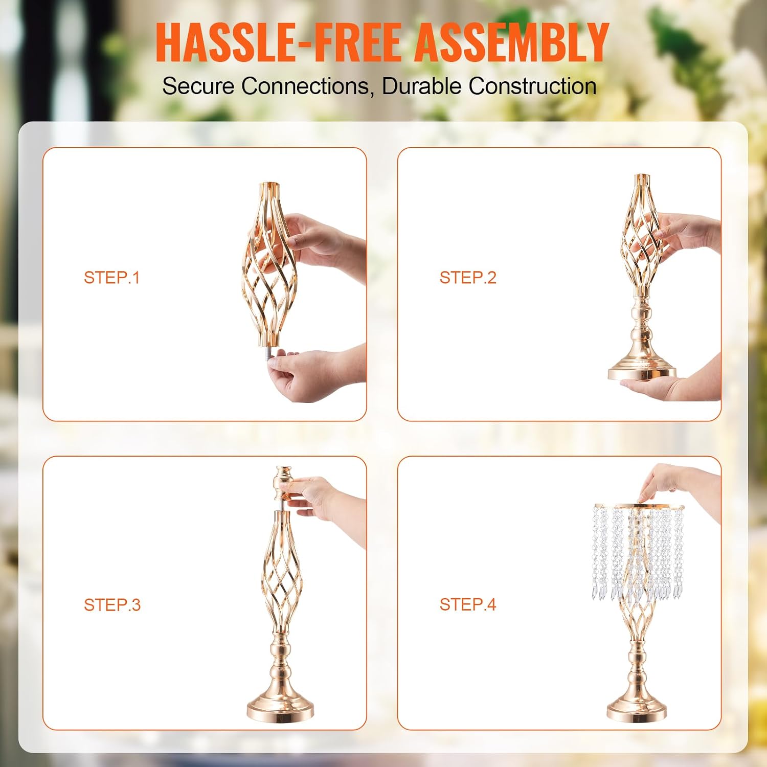 VEVOR Metal Wedding Centerpiece Gold,Crystal,12PCS 49cm/19.3'