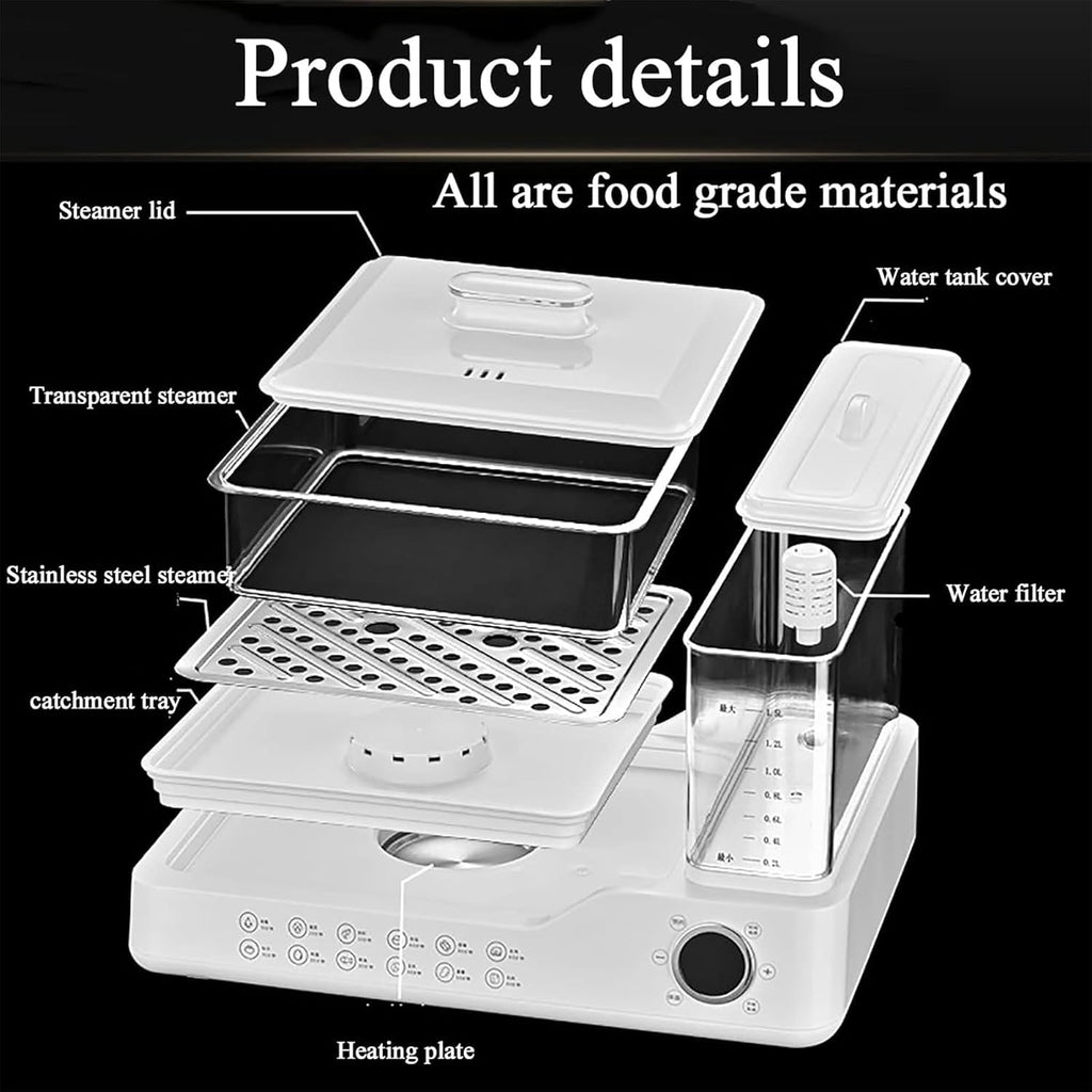 800W Food Steamer, 3 Tier Electric Steamer, with 24L Capacity, Touch Screen Display, 12H Appointment, Independent Water Tank, for All Homes
