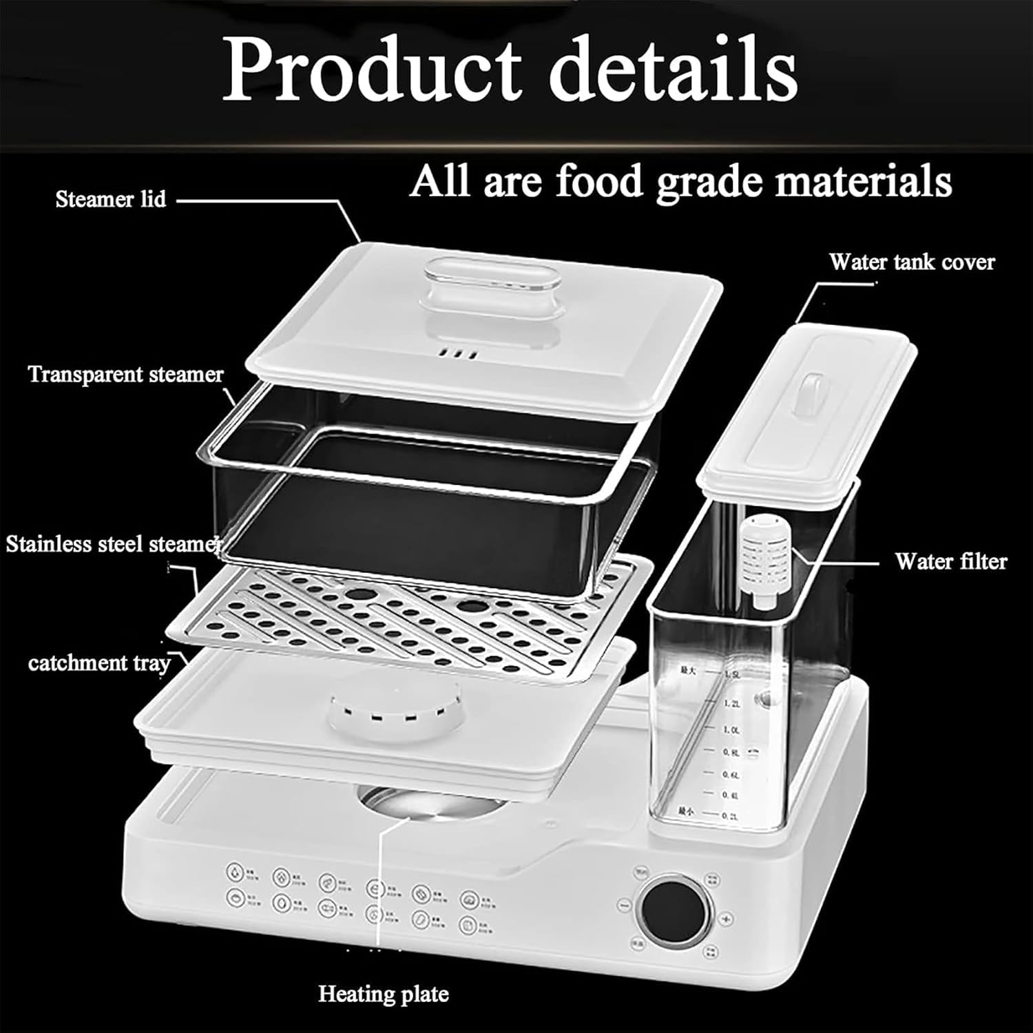 800W Food Steamer, 3 Tier Electric Steamer, with 24L Capacity, Touch Screen Display, 12H Appointment, Independent Water Tank, for All Homes
