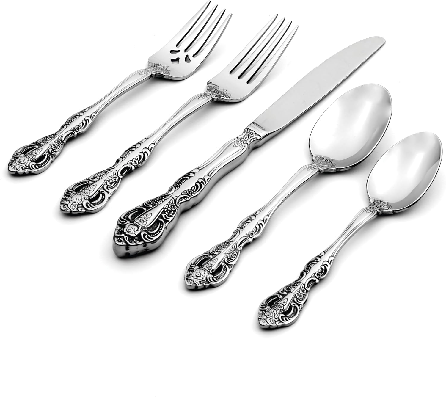 Oneida Silverware Set, Michelangelo 45 Piece Fine Flatware Set, Service For 8, 18/10 Stainless Steel, Dishwasher Safe, Flatware Cutlery Sets, Utensils, Knives Spoons and Forks, Home(Silver, 45 Pieces)