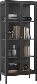 Glass Display Cabinet 4-Tier,66' H Metal Curio Cabinet with Glass Doors and 3 Adjustable Shelves,Display Case for Collectibles,Living Room (No Lights, Black)